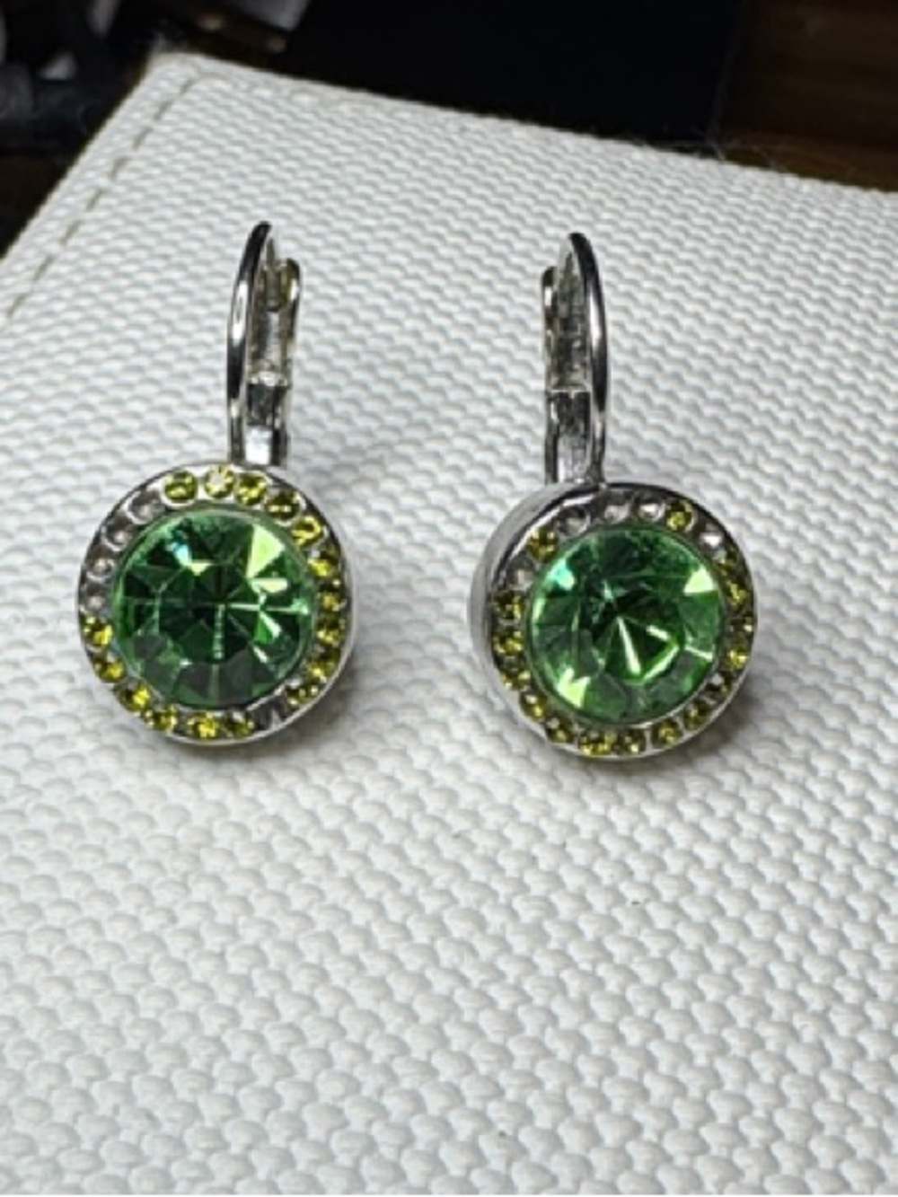 Vintage Green Crystal Halo Leverback Earrings